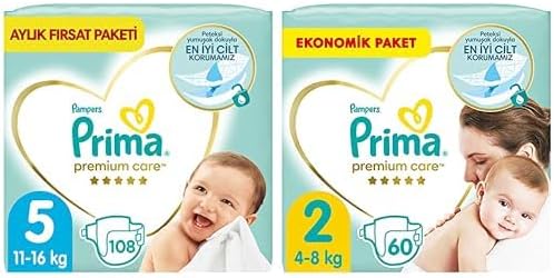 Bebek Bezi Premium Care 5 Beden 108 Adet Junior Aylık Fırsat Paketi & Bebek Bezi Premium Care 2 Beden 60 Adet Mini Paket
