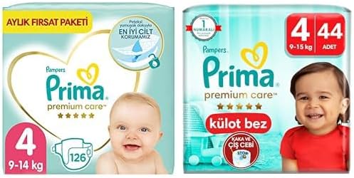 Bebek Bezi Premium Care 4 Beden 126 Adet Maxi Aylık Fırsat Paketi & Bebek Bezi Premium Care Külot Bez 4 Numara 44 Adet İkiz Paket