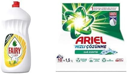 Ultra Hızlı Sıvı Bulaşık Deterjanı Limon ve Limonu, 1500 ml & Ariel Dağ Esintisi Toz Çamaşır Deterjanı 1.5 kg