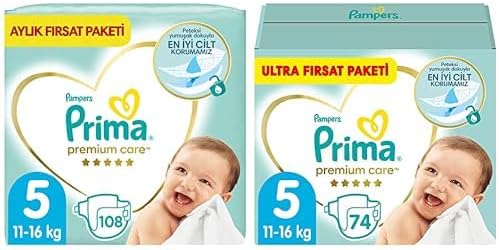 Bebek Bezi Premium Care 5 Beden 108 Adet Junior Aylık Fırsat Paketi & Bebek Bezi Premium Care 5 Beden 74 Adet Junior Fırsat Paketi