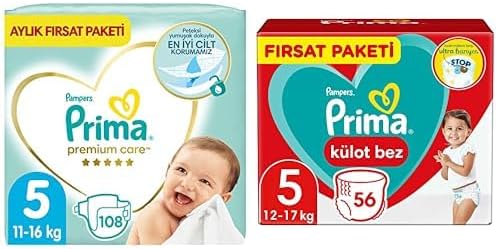 Bebek Bezi Premium Care 5 Beden 108 Adet Junior Aylık Fırsat Paketi & Külot Bebek Bezi 5 Numara 56'lı 12-17 kg Fırsat Paketi