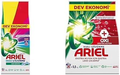 Ariel Aqua Pudra Dağ Esintisi Toz Çamaşır Deterjanı Renklilere Özel 12 kg & Ariel Oxi Hijyen 5.5 kg Toz Çamaşır Deterjanı