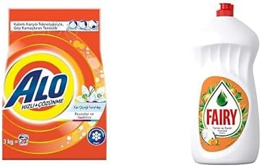 Alo 3 kg Kar Çiçeği Ferahlığı Beyazlar ve Renkliler Hızlı Çözülme Toz Deterjan & Fairy Sıvı Bulaşık Deterjanı Portakal Kokulu, 1500 ml