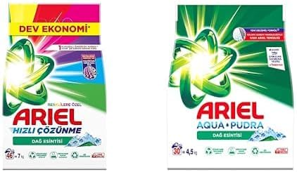 Ariel Aqua Pudra Dağ Esintisi Toz Çamaşır Deterjanı Renklilere Özel 7 kg & Ariel Dag Esintisi 4.5 kg Toz Çamaşır Deterjanı