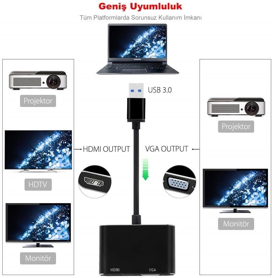 Alternative view of Usb 3.0 To Hdmi Vga 1080P Monitör Genişletici Çevirici Dönüştürücü Adaptör