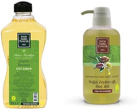Doğal Zeytinyağlı Sıvı Sabun Çeşme Limonu 1,5 L Pet Şişe (1 x 1500 ml) xEyüp Sabri Tuncer Doğal Zeytinyağlı Duş Jeli (600 Ml)