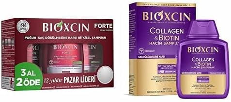 3 Al 2 Öde Saç Dökülmesine Karşı Bitkisel Şampuan (3 x 300 ml) xBioxcin Collagen & Biotin Ekstra Hacim & Dolgunlaştırıcı Şampuan 300 Ml - Ince Telli Ve Hassas Saçlar