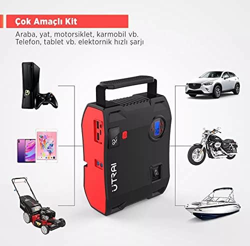 UTRAI Jstar 5 24000mAh 2000A Jump Starter + Lastik Şişirme Pompası Taşınabilir Akü Takviye Cihazı (Çanta + LCD Ekran + Powerbank + Led Lamba)