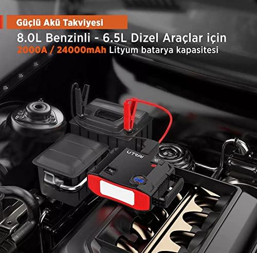 Alternative view of UTRAI Jstar 5 24000mAh 2000A Jump Starter + Lastik Şişirme Pompası Taşınabilir Akü Takviye Cihazı (Çanta + LCD Ekran + Powerbank + Led Lamba)