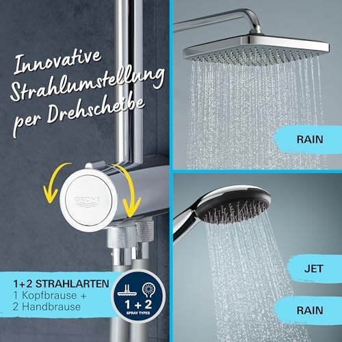 250 Duş Sistemi, Yön Değiştiricili, Duvar Dışı Bağlantılı, 2 Akışlı 250mm Tepe Duşu, 2 Akışlı 110mm El Duşu, 1500 ve 500mm Duş Hortumu, Duş Başlığı Seti, 26986001