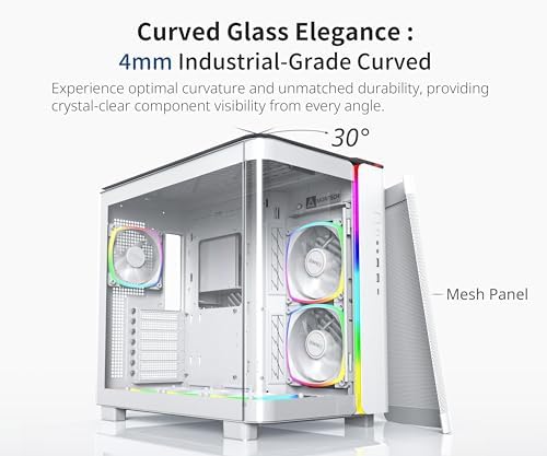 MONTECH 95 PRO Çift Odacıklı ATX Orta Kule PC Oyun Kasası, Yüksek Hava Akışı, Aletsiz Paneller, Sağlam Kavisli Temperli Cam Ön, Altı ARGB PWM Fan Fan Hub, 95 PRO Beyaz ABD
