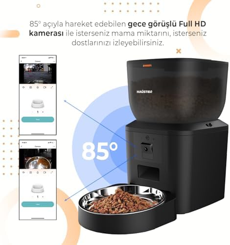 Alternative view of Haustier QQ029 Kameralı 1080P Gece Görüş Akıllı Kedi Köpek Otomatik Mama Kabı, App-Wifi Uzaktan Kontrol, Sesle Çağırma, 2.4Ghz/5Ghz, 4Lt hazne, Metal Kase (Siyah)