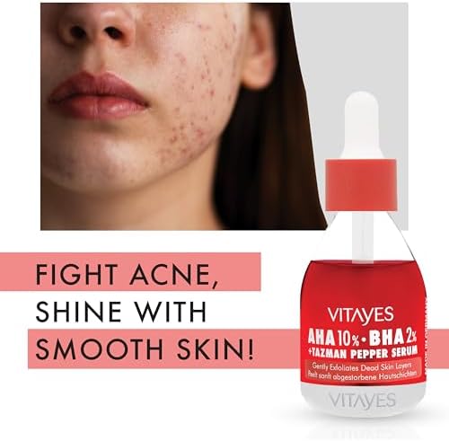 VITAYES AHA%10 BHA%2 Kırmızı Peeling Cilt Serumu - Gözenek Sıkılaştırıcı, Cilt Canlandırıcı, Yenileyici, Ton Eşitleyici, Arındırıcı, Siyah Nokta ve Akne Karşıtı, Anti-Aging, Yaşlanma Karşıtı 30 ml