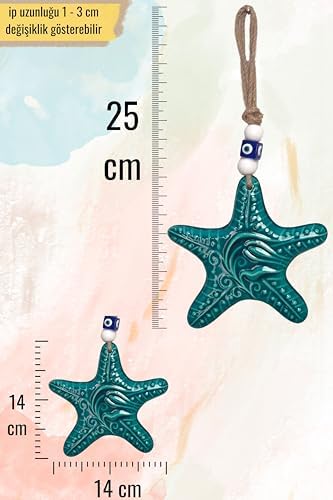 Alternative view of art inside Seramik Duvar Dekorasyon Objesi Okyanus Deniz Temalı Hasır İşlemeli ve Nazar Boncuğu Detaylı (Deniz Yıldızı)