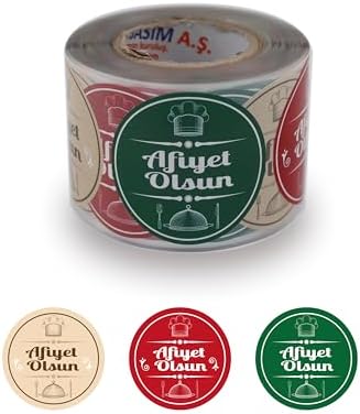 Afiyet Olsun Etiketi 5cm Çapında ve 500 Adetli 3 Farklı Renkte, Restaurantlar için Kuşe Etiketi