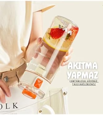 TKK 450ml Taşıma Kulplu Kilitlenebilir Kapak Ölçü Skalalı Rahat İçim Tritan Spor Matara (Mor)