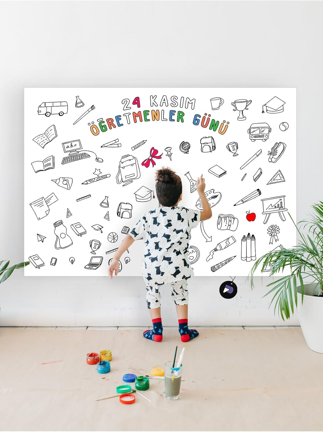 (pster21290) 24 Kasım Öğretmenler Günü Dev Boyama Kağıdı, Çocuklar Için Aktivite Boyama Rulosu (90x130cm)