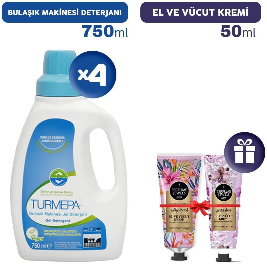 Bulaşık Makinesi Deterjanı 750 ml x 4, El Kremleri Hediye