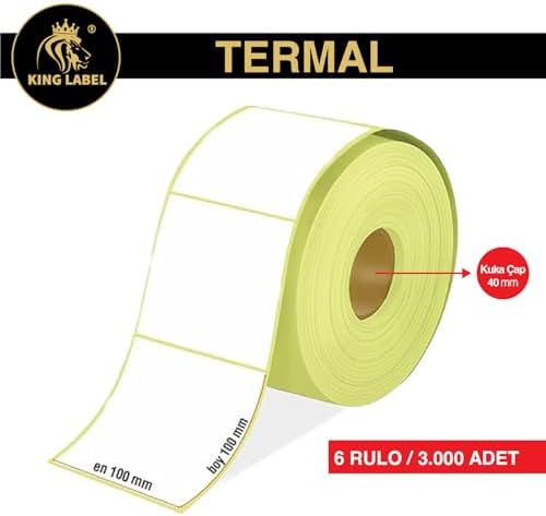 Label 100x100mm Termal Barkod Etiketi 6 Rulo 500'lü Sarım Toplam 3000 Etiket