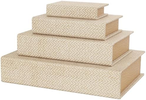Alternative view of Deco 79 Kumaş Dekoratif Kutu Chevron Desenli Sahte Kitap Saklama Kitabı Şekilli Kutular Krem Vurgulu, 4'lü Dekoratif Hatıra Kutusu Seti 38,1 cm, 30,4 cm, 9 cm, 15,2 cm Y, Bej