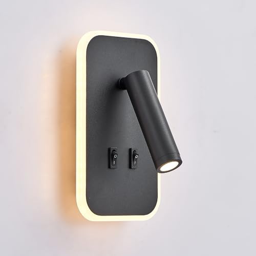Dekoratif Yatak Başı Okuma Lambası 13 Watt Gün Işığı Çift Kademeli Baş Ucu Kitap Okuma Lambası Tuvalu Led Aplik Gece Lambası (Siyah)
