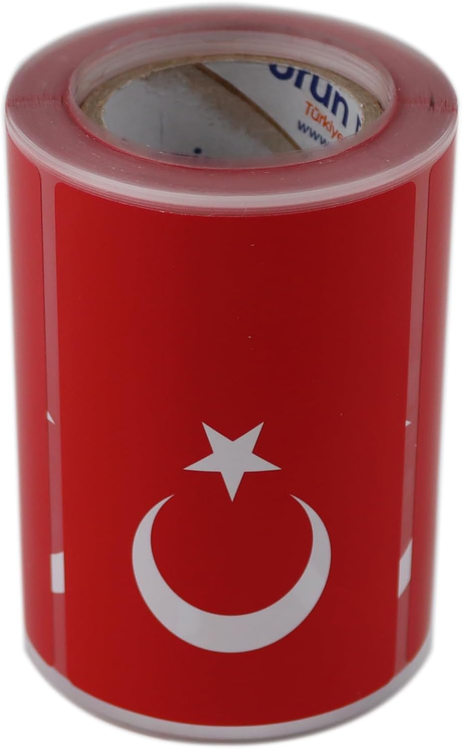 Türk Bayrağı Etiketi Kuşe Rulo Çıkatma, 90mmx 60mm 300 Adet 40mm Çapı, Bayrak Etiket