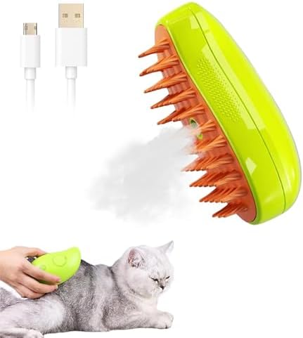 Cat Steam 3'ü 1 Arada Kendi Kendini Temizleyen Kedi Bakım Fırçası - Kediler ve Köpekler için Buharlı Pişirici, Masaj ve Tüy Alma Tarağı (Yeşil)