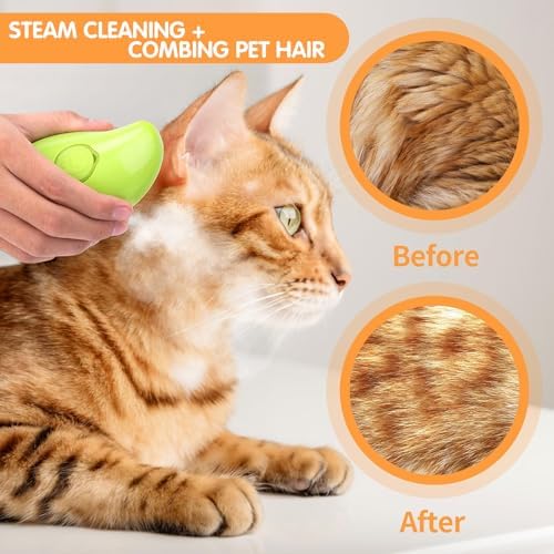 Alternative view of Cat Steam 3'ü 1 Arada Kendi Kendini Temizleyen Kedi Bakım Fırçası - Kediler ve Köpekler için Buharlı Pişirici, Masaj ve Tüy Alma Tarağı (Yeşil)