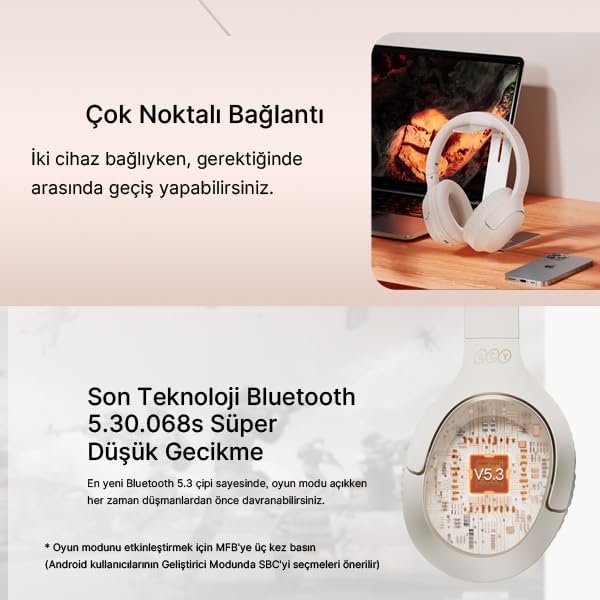 Alternative view of QCY H2 Pro Aux Kablosuz Bt 5.3 Siyah Kulaklık Hifi Enc 70 Saat Dinleme Oyun Modu