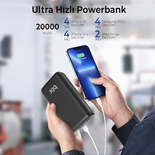 Bix BXPB204 20000mAh USB-A 22.5W ve Type-C PD 20W Çift Çıkışlı LED Ekranlı Powerbank Siyah