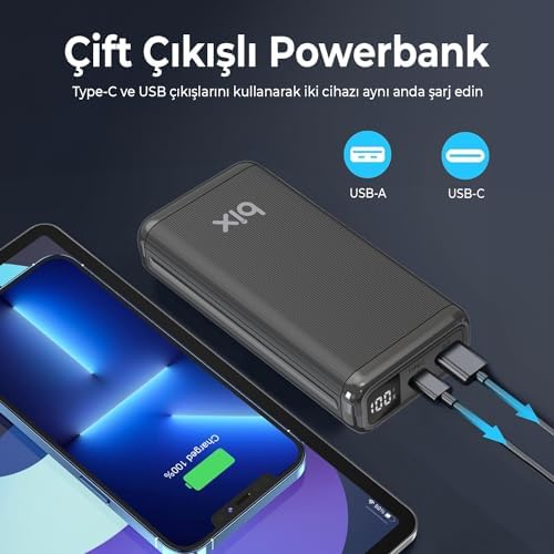 Alternative view of Bix BXPB204 20000mAh USB-A 22.5W ve Type-C PD 20W Çift Çıkışlı LED Ekranlı Powerbank Siyah