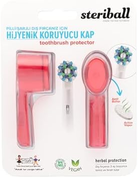 STERIBALL ŞARJLI VE PİLLİ DİŞ FIRÇALARI İÇİN HİJYENİK DİŞ FIRÇASI KORUMA KABI-2'Lİ KIRMIZI