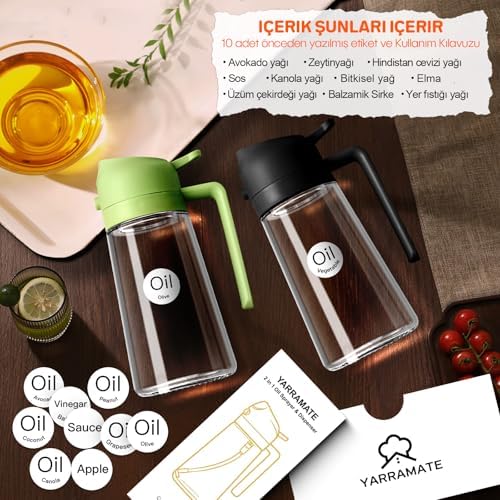 Alternative view of YARRAMATE 2'si 1 arada yağ püskürtücü, 470 ml yeşil püskürtme şişesi, gıda maddelerine uygun, yemek pişirmek için spreyi, yüksek kaliteli, sıcak hava fritözü için Dispenser