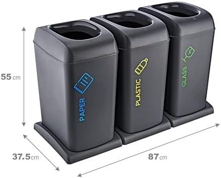 3'Li Set Soft Tekerlekli Plastik-Kağıt-Cam Geri Dönüşüm Kutusu 40 LT