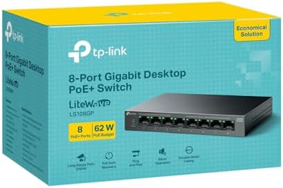 Alternative view of LS108GP | 8-Port Gigabit PoE+ Switch | 62W PoE Bütçesi, 250m İletim, Tak ve Çalıştır | Fansız, Sessiz Metal Kasa | IP Kamera & AP Uyumlu Ağ Anahtarı