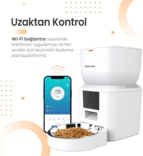 Haustier QQ023 Akıllı Kedi Köpek Mama Kabı, App-Wifi Uzaktan Kontrol, 4lt Hazne, Metal Kase (Beyaz)
