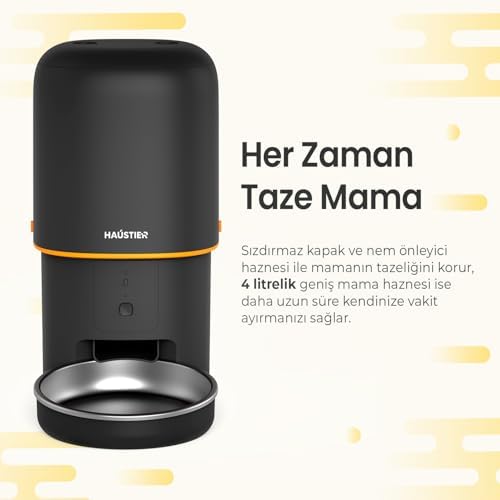 Alternative view of Haustier PF02 Akıllı Kedi Köpek Otomatik Mama Kabı, App-Wifi Uzaktan Kontrol, 4Lt hazne, Metal Kase (Siyah)