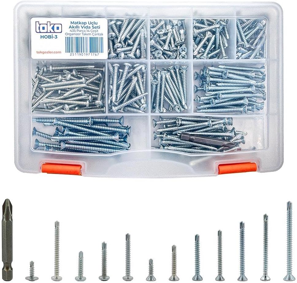 Hobi-3 Matkap Uçlu Akıllı Vida Seti 435 Parça 14 Çeşit Organizer Takım Çantalı
