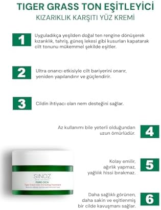 Alternative view of Sinoz Pure Cica Tiger Grass Ton Eşitleyici Yoğun Onarıcı Yatıştırıcı Kızarıklık Karşıtı Yüz Kremi 15 ml