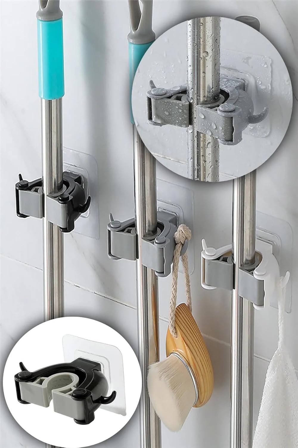 Alternative view of Paspas Süpürge Fırça Ve Mop Askısı Sap Tutucu Mutfak Ve Banyo Askısı (Üçlü) (3)(Nks130-3)