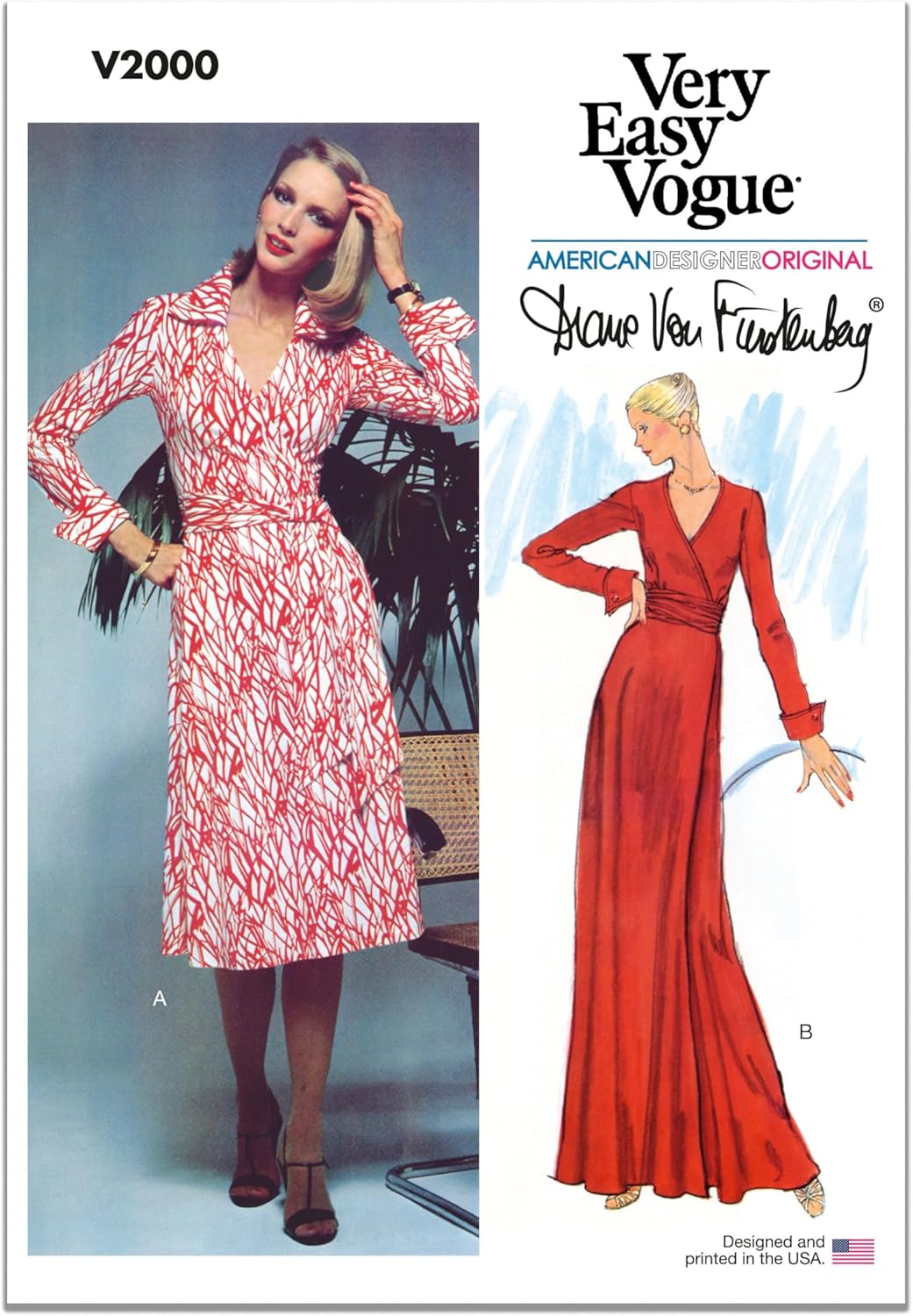 V2000U5 Misses' Wrap Elbise Dikiş Desen Paketi, Diane Von Furstenberg, Tasarım Kodu V2000, 16-18-20-22-24, Çok Renkli