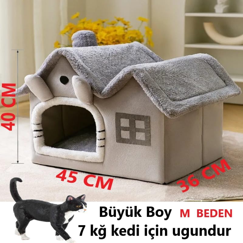 Alternative view of Tineke Kedi Evi Yumuşak Kedi Yatağı Derin Uyku Ve Kış Evi Çıkarılabilir Minder -villa 1adet (GRİ BÜYÜK BOY)