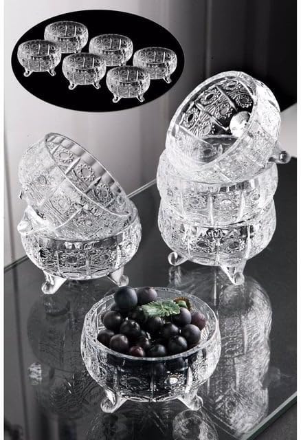 6'lı Ayaklı Kristal Cam Lüks Çerezlik/Lokumluk/Reçellik (8X8X5 Cm)