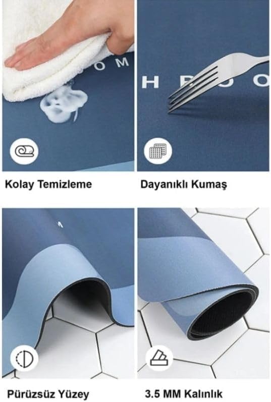 Alternative view of Banyo Paspası Deri Taban Kaydırmaz Banyo Paspası (60 * 40) (Mavi)
