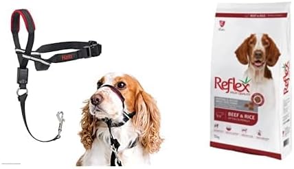of Animals Halti Optifit Ağızlıklı Tasma, Orta Boy Siyah + Reflex Plus Adult Dog Energy 28/18 Beef, 15 Kg