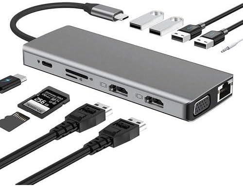 12in1 Station 2 Adet HDMI Uyumlu 1000 Mbps 4K USB C Adaptörü USB 3.0 VGA Pd Için Pro Tipi C Docking Dizüstü Yer Yapma Istasyonları Type-C Adaptör ZR610