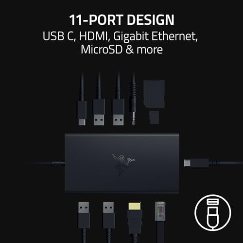 Alternative view of USB-C - HDMI, Gigabit Ethernet, 3,5 mm ses bağlantı noktası, USB-A ve -C ile 11 bağlantı noktası, Windows ve Mac ile uyumlu (4K ile ekran çıkışı, 7.1 surround ses) Siyah