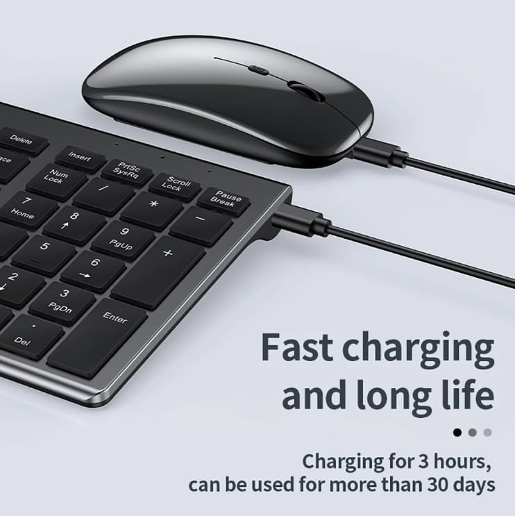 Onezero Kablosuz Türkçe Klavye Mouse Set Şarjlı Klavye Mouse 2.4G USB Dongle ve Bluetooth Bağlantılı Ergonomik Tasarım Kablosuz Keyboard Fare Titanyum Renk ZR609