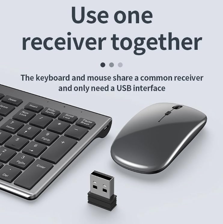 Alternative view of Onezero Kablosuz Türkçe Klavye Mouse Set Şarjlı Klavye Mouse 2.4G USB Dongle ve Bluetooth Bağlantılı Ergonomik Tasarım Kablosuz Keyboard Fare Titanyum Renk ZR609