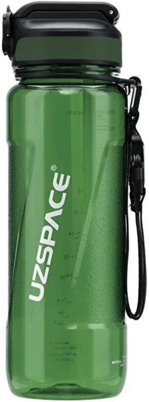 850ml Pipetli Ölçü Skalalı Şeffaf Gövde Tritan Su Matarası (Yeşil)